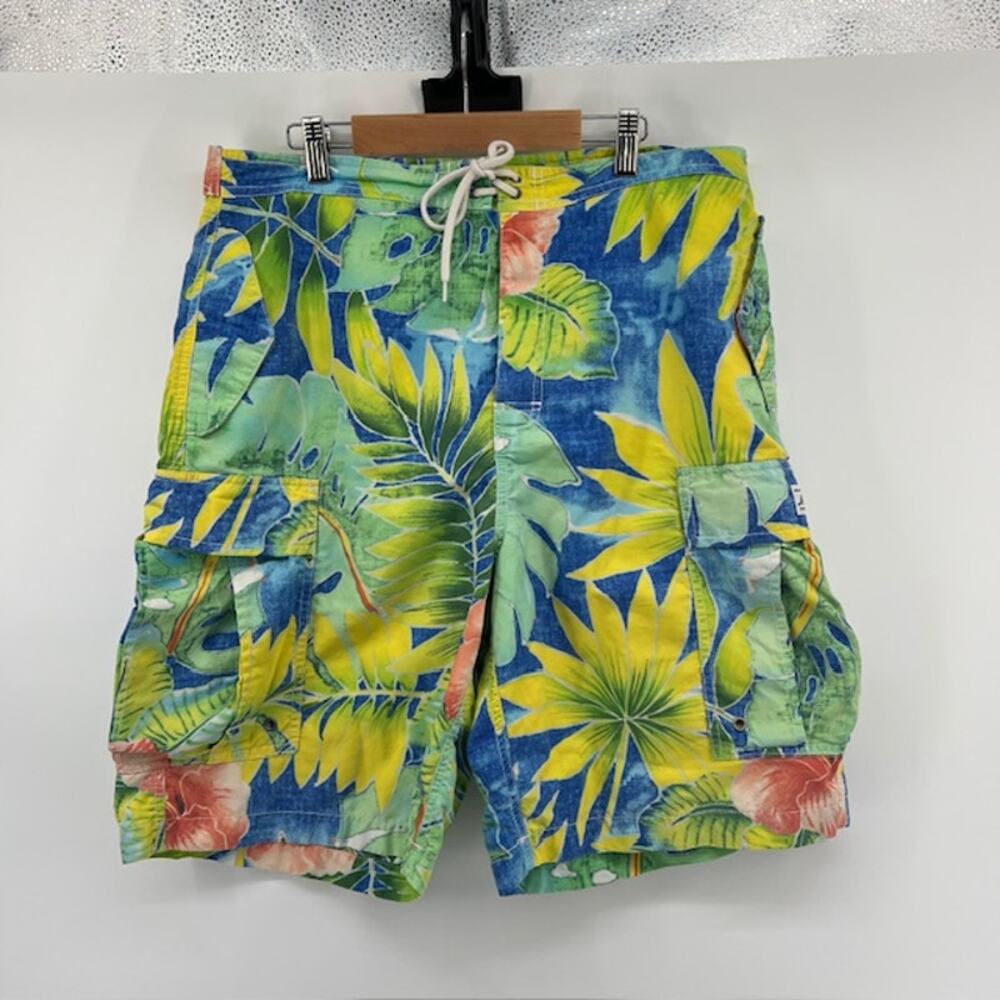 Polo Ralph Lauren Swim Trunks Shorts Mens 34 Tropical Floral Cargo Pockets Tie